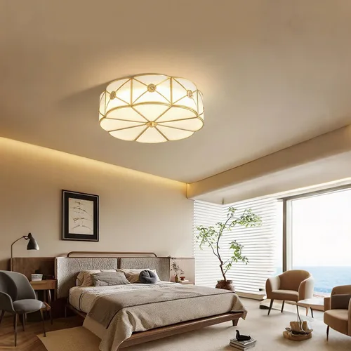 Miniatura 4 de Lámpara de techo empotrada de latón de mediados de siglo, lámpara de techo LED de latón y vidrio de 6 luces, pantalla de vidrio esmerilado, luz Flor
