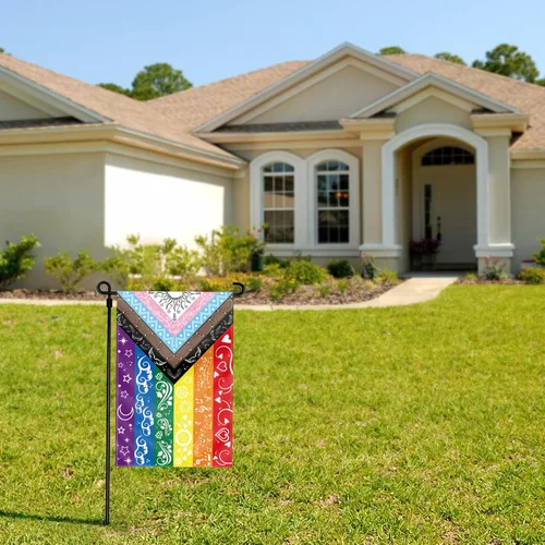 Miniatura 6 de Bandera del Orgullo LGBTQ - Bandera para patio pequeño, bisexual, gay, transgénero, inclusivo, progreso inclusivo, bandera de arco iris de 12 x 18
