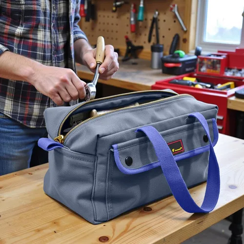 Miniatura 4 de Bolsa de lona encerada multiusos estilo militar, resistente al agua, correa ajustable, totalmente forrada, cierre de doble cremallera, uso pesado