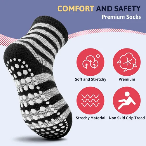 Miniatura 2 de Sosenfer Calcetines antideslizantes para niños pequeños con pinzas, 5-10 pares de calcetines antideslizantes para bebés de 1 a 7 años, hechos