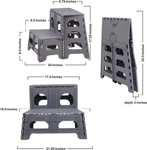 Miniatura 2 de Bee Neat Taburete plegable de 2 escalones para adultos, escalera plegable y plegable para oficina, garaje, armario, baño, taburete antideslizante