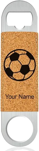 Miniatura 6 de LaserGram Abrebotellas, balón de fútbol, grabado personalizado incluido (cuero sintético, negro y dorado)