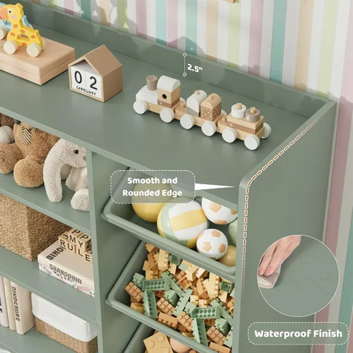 Miniatura 4 de HITHOS Organizador de almacenamiento de juguetes para niños de 55 pulgadas de ancho, caja de juguetes grande con estantería, baúl de juguetes