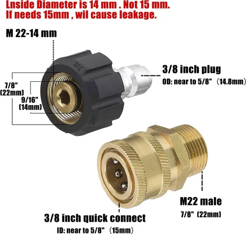 Miniatura 3 de Tool Daily juego de adaptador para lavadora a presión, ajuste de M22 de 14 mm a adaptadores de conexión rápida de 3/8 pulgadas, 5000 PSI