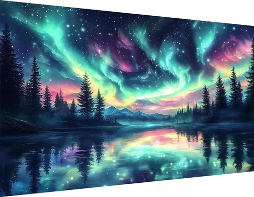ijbnhd Aurora - Pintura de diamantes grandes, kits de arte de diamantes grandes para adultos, pintura de diamante grande redondo de taladro