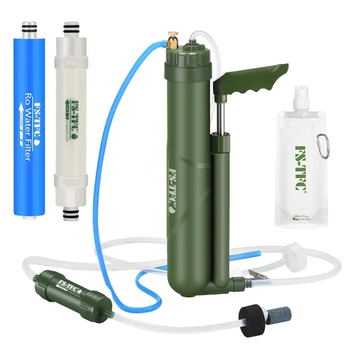 Filtro de agua portátil Equipo de supervivencia de alta precisión y gran flujo opcional 2 en 1 purificación de agua para senderismo, camping, viajes