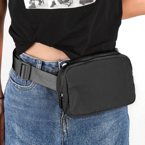 Miniatura 6 de Didida Mini bolsa de cinturón negra, riñoneras unisex para mujeres y hombres, cruzada con correa ajustable para entrenamiento al aire libre, viajes