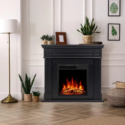 Miniatura 10 de R.W.FLAME - Chimenea eléctrica de 43" con repisa, caja de fuego envolvente de madera, soporte de TV con chimenea eléctrica de pie, control remoto