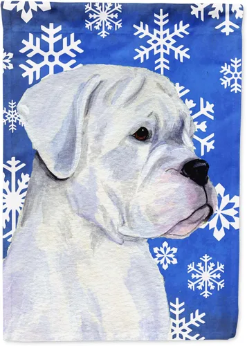 Miniatura 218 de Caroline's Treasures SC9374GF Bulldog English Snow flakes Holiday Garden Flag Buzón Bandera decorativa para patio exterior, patio, obras de arte