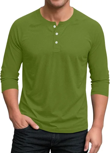 Ctreela Camiseta Henley de manga 3/4 para hombre, estilo casual, ajustada, color sólido, manga larga, camiseta de béisbol