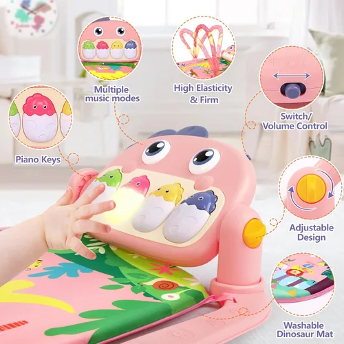 Miniatura 7 de UMIKU Tapete de juego para bebé, tapete para el tiempo boca abajo, centro de actividades musicales para bebés recién nacidos con música de piano