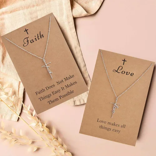 Miniatura 7 de SANNYRA Collar de cruz de fe Belive Hope Loved - Collar con colgante religioso personalizado, regalo para mujer