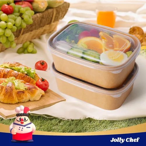 Miniatura 5 de JOLLY CHEF Paquete de 50 recipientes de papel para preparación de comidas con tapa de 25 oz, recipientes desechables rectangulares para alimentos