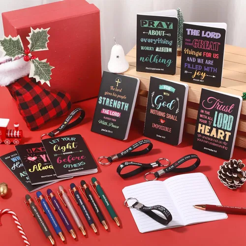 Miniatura 5 de PerKoop Juego de 48 piezas de regalos inspiradores, blocs de notas bíblicos de Jesús de 3 x 5 pulgadas, bolígrafos, llaveros a granel, mini