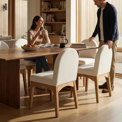 Miniatura 8 de HNY Juego de 2 sillas de comedor modernas de mediados de siglo, sillas de comedor tapizadas de tela de lino, sillas de cocina sin brazos con patas