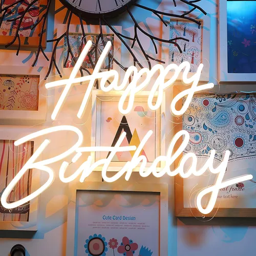 Miniatura 6 de SEWACC Letrero de luz de neón de feliz cumpleaños, alimentado por USB, para decoración de pared, hogar, dormitorio, fiestas de cumpleaños