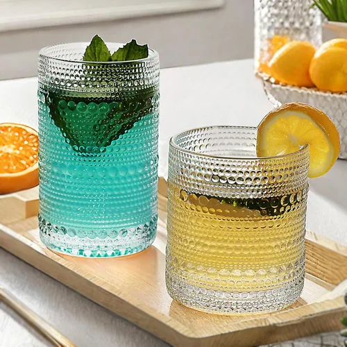 Miniatura 8 de Juego de Vasos de Beber Vintage Hobnail, Juego de Cristalería de 8 Vasos, Vasos Highball de 12 oz y 10 oz, Vaso Tumbler para Cócteles, Whisky, Jugo