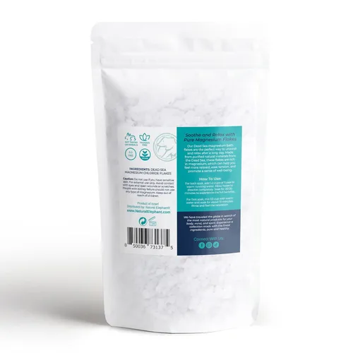 Miniatura 7 de Natural Elephant Copos de baño de magnesio del Mar Muerto Tamaño de viaje de 8 oz (227 g) Remojo de cloruro de magnesio puro para cuerpo y pie