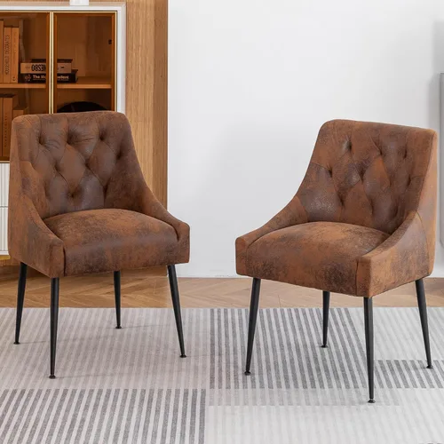 Miniatura 16 de Juego de 2 sillas de comedor modernas, sillas de comedor de cocina de mediados de siglo con cojines de 5.12 pulgadas y patas de metal, sillas Beige
