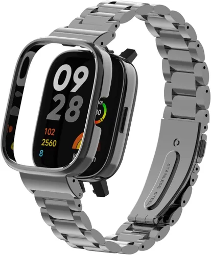 Miniatura 11 de HOPMC - Correa de repuesto clásica con marco de metal y hebilla de malla de acero inoxidable para Redmi Watch 3