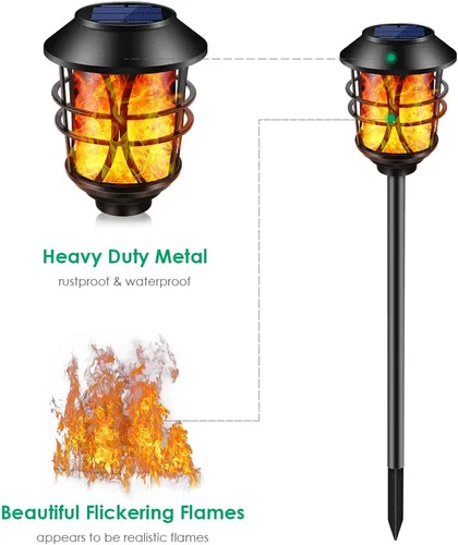 Miniatura 2 de TomCare Luces solares de metal parpadeante llamas solares, resistentes al agua, iluminación al aire libre, iluminación solar de camino, iluminación