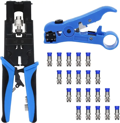 Miniatura 8 de Delgada Kit de crimpadora de cable coaxial, herramienta de compresión coaxial RG6 RG59 RG11 Kit de conector de herramienta de prensado con 20