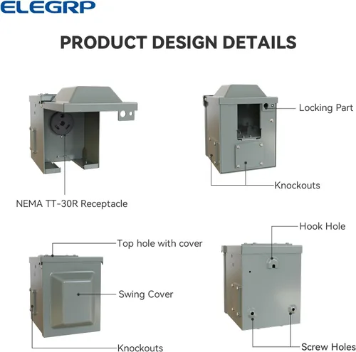 Miniatura 6 de ELEGRP NEMA TT-30R - Caja de toma de corriente de 30 amperios, NEMA TT-30R 125V CA, receptáculo de RV para exteriores, resistente a la intemperie
