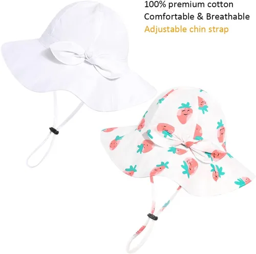 Miniatura 2 de Sombrero de sol para bebé niña con UPF 50+ sombrero de playa ajustable para exteriores con ala ancha