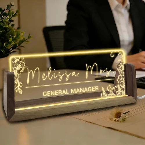 Miniatura 8 de Placa de nombre de escritorio personalizada con logotipo, placa acrílica iluminada personalizada para escritorio, regalos de oficina personalizados