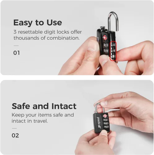 Miniatura 6 de pack all Cerradura de equipaje aprobada por la TSA, indicador de inspección, cuerpo de aleación, candados de combinación de 3 dígitos, cerradura