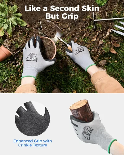 Miniatura 4 de toolant Guantes de trabajo de látex arrugado a granel, guantes de trabajo de seguridad con revestimiento de goma para hombres y mujeres, 12 pares