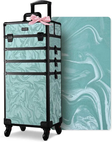 Miniatura 60 de BYOOTIQUE estuche rodante para maquillaje 4 en 1, con cerradura, maletín tipo trolley para cosméticos, con 4 ruedas extraíbles, organizador de viaje