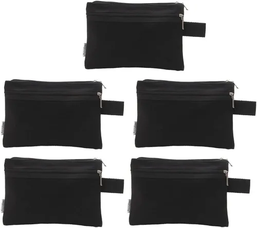 Miniatura 2 de bolsa de lona de 100% algodón, con cierre, bolsillo para maquillaje, celular, pluma/lapicera, 5 unidades, 16 onzas, Negro M
