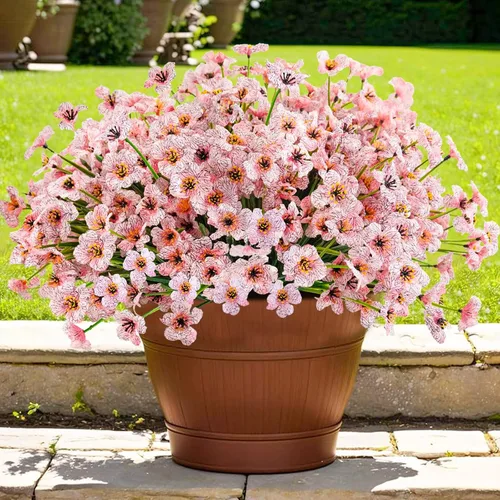 Miniatura 12 de Krissing - 48 paquetes de flores artificiales para exteriores, resistentes a los rayos UV, flores falsas de plástico sintético, plantas para jardín
