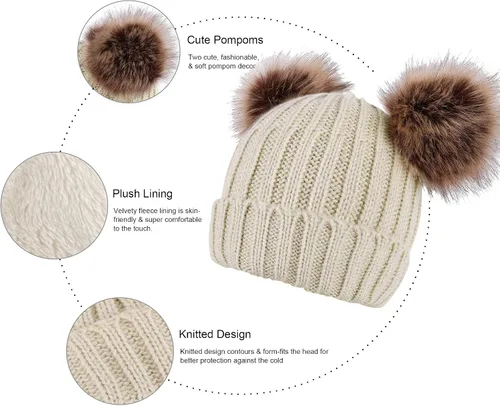 Miniatura 6 de Arctic Paw - Gorro tejido con orejas de pompón de piel sintética