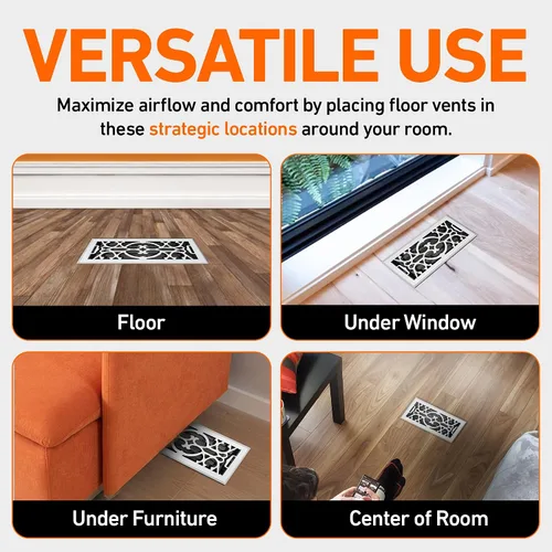 Miniatura 7 de Cubiertas de ventilación de piso 2X10 con registro de piso y trampa de malla, para calor y aire, registro de piso metálico transitable para conducto