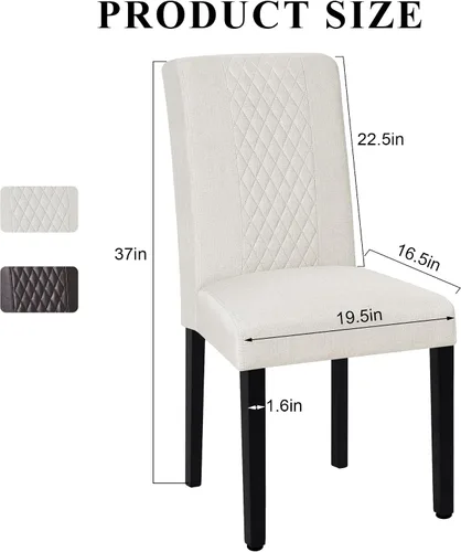 Miniatura 3 de VECELO Juego de 2 sillas de comedor, patas de madera tapizadas de tela con respaldo alto para cocina, sala de estar, color beige
