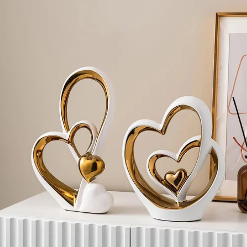 Miniatura 3 de APLUSH Decoración de estatua de doble corazón de porcelana, escultura de artista moderna, decoración del hogar para sala de estar, gabinete de vino