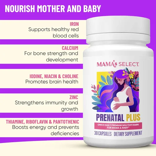 Miniatura 5 de Vitaminas Prenatales de Mama's Select para Mujeres – Libres de Alérgenos, Amigables con MTHFR, Ácido Fólico Metilado y Vitaminas B, Fáciles