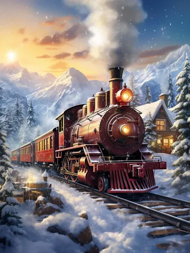 Ginfonr Kits de arte de diamantes 5D para adultos, pintura de diamantes de tren de nieve para adultos, arte de diamantes de imitación para adultos,