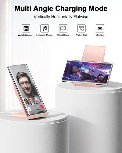 Miniatura 5 de Cargador inalámbrico con cargador de teléfono USB C, soporte de carga certificado Qi con adaptador PD de 20 W compatible con iPhone 17/17 Rosa