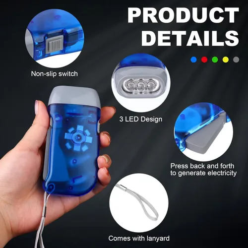 Miniatura 3 de Linterna de manivela de mano de 20 piezas, 3 linternas LED, mini lámpara translúcida, sin batería, linterna de mano, potente herramienta