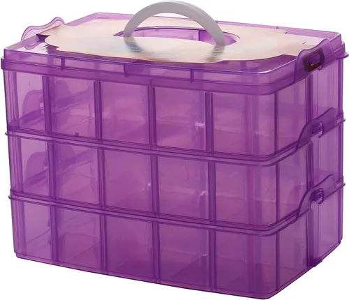 Miniatura 9 de Sooyee Contenedor de almacenamiento apilable de 6 capas, transparente, 60 compartimentos ajustables, compatible con juguetes pequeños, artes
