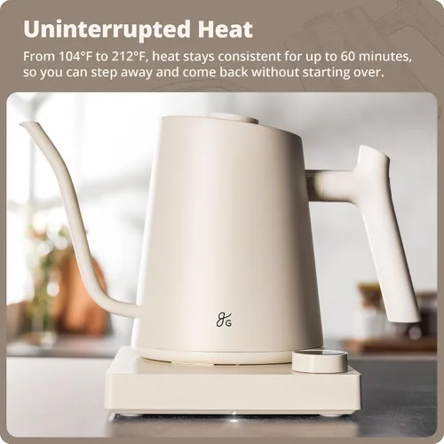 Miniatura 2 de Greater Goods - Hervidor eléctrico de cuello de cisne, 1200W de acero inoxidable con control de temperatura de precisión, hervido rápido, sin BPA
