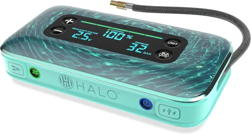Miniatura 2 de HALO Bolt Air+ 1750 arrancador de batería portátil para auto Compresor de aire de 130 PSI, banco de energía USB de 59.9Wh, pantalla grande, luz