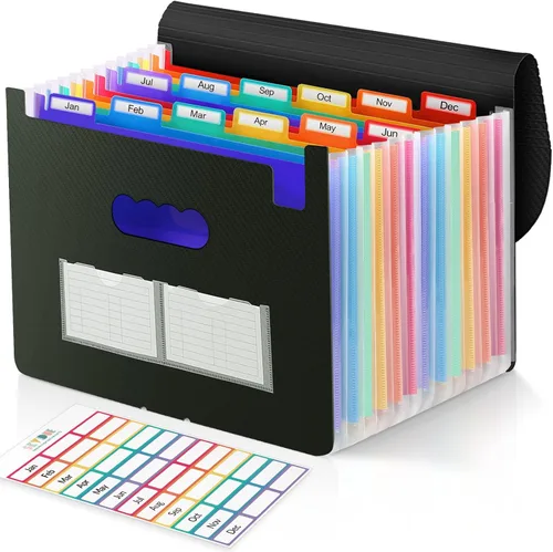 SKYDUE Organizador de archivos de acordeón, carpeta de archivos expandible con 13 bolsillos, organizador portátil de recibos de papel para Negro