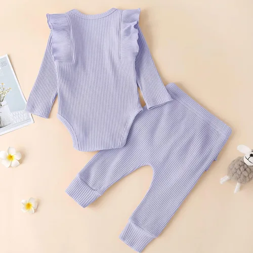 Miniatura 3 de Conjunto de mameluco y pantalón de manga larga para niña de 3 piezas