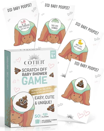 Miniatura 10 de Pin the Poopie on the Diaper Boy Baby Shower Game - Divertido juego de baby shower con divertidas calcomanías vibrantes de Poopie - Para revelación