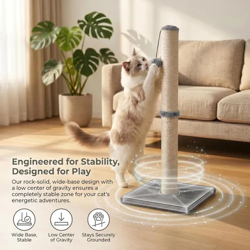 Miniatura 5 de Dimaka - Rascador de gato de 29 pulgadas de alto, con cuerda de sisal y cubierto con suave felpa suave Gris