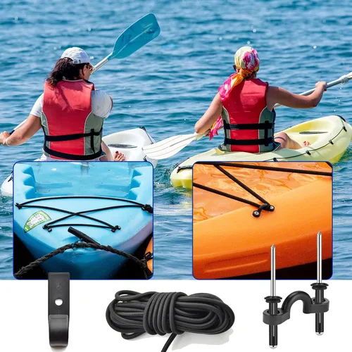 Miniatura 5 de Kit de aparejo de mango de transporte de kayak, asas de transporte de canoa de kayak, piezas de repuesto de cuerda elástica de 15 pies y 0.236 in
